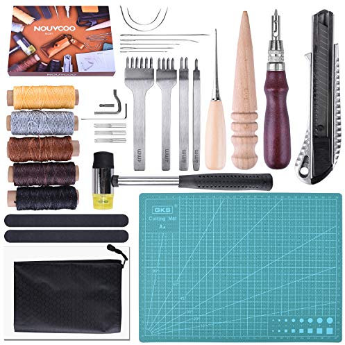 ETEPON Lederwerkzeug Set & Leder Werkzeug Set, Leder Nähset mit A4 Schneidematte, Nähhalter, Nylonhammer, Nadeln Lochzange – ideal für Lederreparatur, Handnähen, DIY, Profiwerkzeuge für Hobby & Beruf