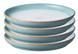 Denby - Azure Haze Blue Coupe Small Plates Set of 4 - Stoneware Ceramic Plates For Everyday Use - Dishwasher, Oven, Microwave, Freezer Safe - Blue, White Reactive Gradient Glaze - Chip Resistant