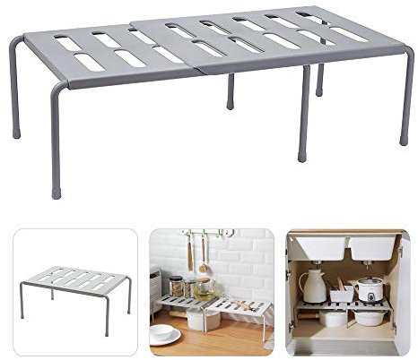 Roebii, organizer impilabile per mobile da cucina, allungabile, da cucina, da bagno, da scrivania, il design in acciaio perforato permette di scolare