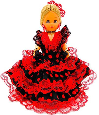 Folk Artesanía Regionale Puppe Kollektion 35 cm mit Haarkamm Andaluza Flamenca Andalusien Spanien, Neu und Original, Schwarz / Rot