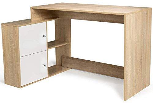 IDMarket - Bureau d'angle en Forme de L BOB avec Portes façon hêtre et Blanc