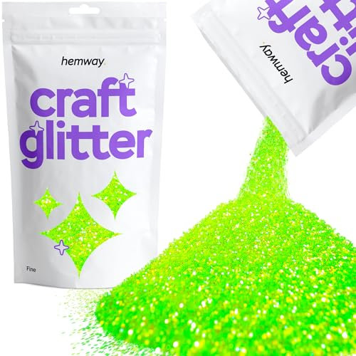 Hemway Craft Glitter - Fluorescent UV Neon Green | 100g Fine Metallic Sequin Flakes for Resin & Epoxy Crafts | Supplies for Tumblers, Cards, Jewellery, Candle, Hair, Face, Body & Nail Art