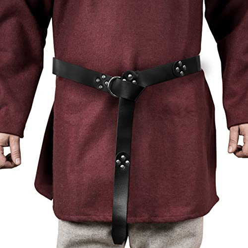 HiiFeuer Mittelalter PU Leder Ring Gürtel, Retro Renaissance Nieten Gürtel für LARP, Ren Faire & Halloween (Schwarz B)