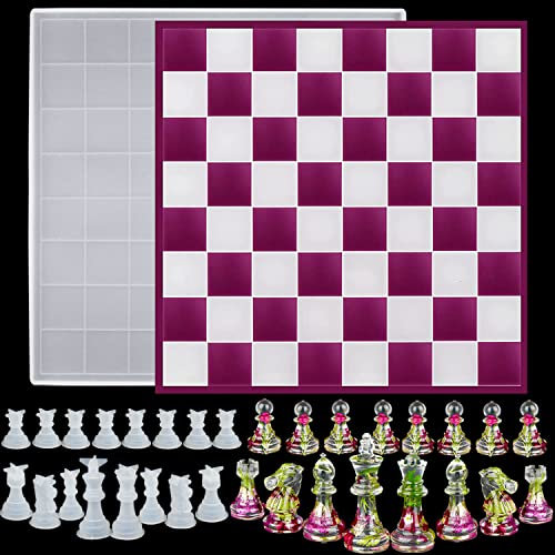 ResinWorld Molde de tablero de ajedrez grande de 12 pulgadas para resina, 16 piezas de silicona 3D de tamaño completo para resina epoxi, juego de moldes de resina de ajedrez, molde de juego de mesa de
