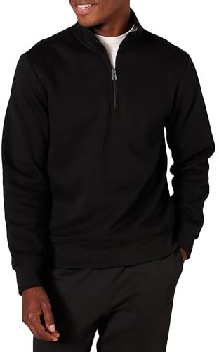 Amazon Essentials Felpa in Pile A Maniche Lunghe con Zip Corta Uomo, Nero, XXL