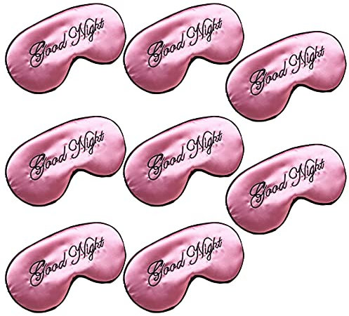 Lot de 8 masques de sommeil en soie douce et en peluche - Bandeau réglable - Sangle élastique pour les yeux de nuit - Unisexe - Rose