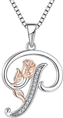starchenie Collier Initial Alphabet Lettre P Rose Pendentif en Argent 925 avec Zircone Bijoux pour Femme