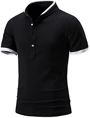 Polo Piqué Grande Taille Homme - Manche Courte, Col Mao, Slim Fit, Chemise - Bordeaux, Kaki, Bleu Marine - Marque Pas Cher