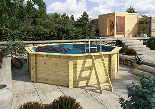 CHILLROI® Achteck Massiv Holzpool 358 x 358 x 124 cm Modell 1A| Inkl. Zubehör und Pool Leitern