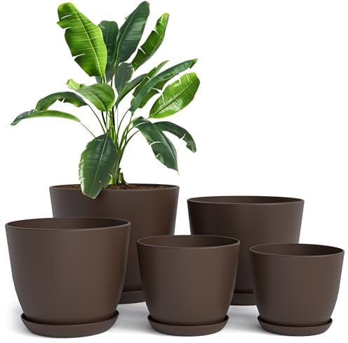 Utopia Home Paquete de 5 macetas 18/17/15/13/12 cm Maceta con platillo para la Cocina, balcón, Plantas de jardín, macetas de vivero de Interior Marrón.