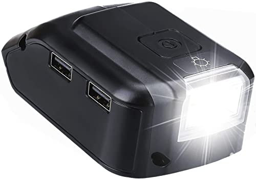 【with DC/USB Ports & LED Light】 Replacement for Dewalt Battery Adapter 20V Phone Charger Heated Jacket Ddapter for Dewalt DCB090 Converters Power Source (for Dewalt 14.4V 18V 20V Battery)