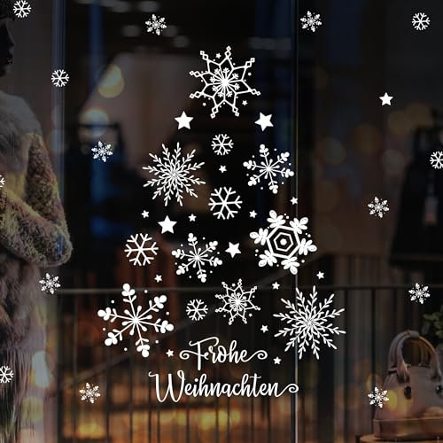 Wandtattoo Loft Fensterbilder Weihnachten Weihnachtsbaum und Schneeflocken – Wiederverwendbar – A2 Bogen, 39 Sticker – Weihnachstdeko Fenster Kinderzimmer, Weihnachtsbilder Fenster, Fensterbild Winter