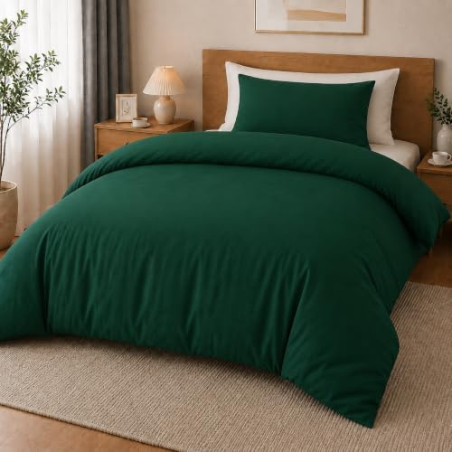 MOONLIGHT20015 Single Duvet Cover Set Premiun Emerald Bedding Sets | Brushed Microfibre Quilt Cover with Pillow Case, Breathable Solid Soft Bed Set, Machine Washable - Ideal for Homes and Hotels