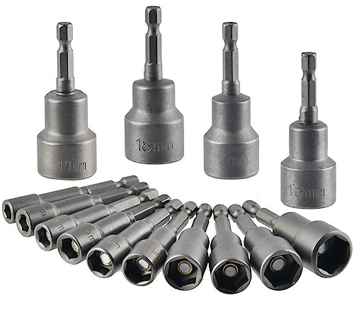 14Stück Steckschlüsselsatz Stecknuss Adapter Set - 1/4 Zoll 6-19mm Steckschlüssel Magnetisch Sechskant Stecknuss Adapter, Bohrer Bitsatz Magnetisch Steckschlüsselsatz 1/4 Zoll Sechskant
