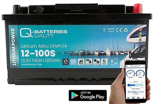 Q-Batteries Lithium Akku 12-100S 12,8V 100Ah 1280Wh LiFePO4 Batterie mit Bluetooth