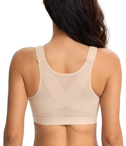 Lemorosy Posture Bra Full Coverage Front Closure Wirefree Unpadded Back Support Underwear(Beige,34DD)