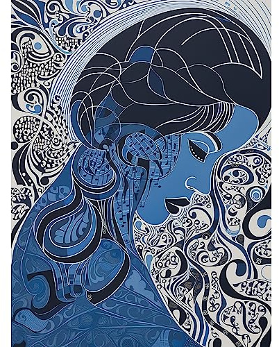 Artery8 Melancholy in Blue Woman Modern Folk Art Portrait Large Wall Art Poster Print Thick Paper 18X24 Inch