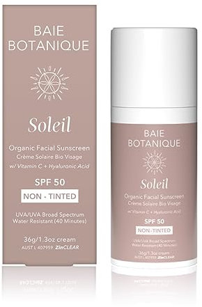Baie Botanique Soleil - Nicht getönter Sonnenschutz LSF 50 - Biologischer ungiftiger Sonnenschutz - Nicht komedogener Sonnenschutz für das Gesicht - Nicht fettender Sonnenschutz - 36 g