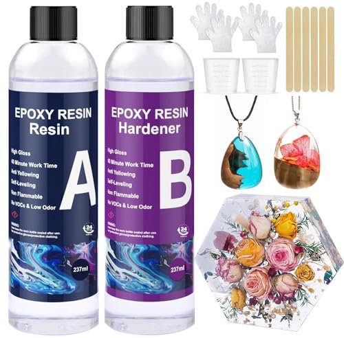 FANKOO Epoxidharz mit Härter, Epoxidharz Set Anfänger, 1: 1 Verhältnis Profi Qualität Glasklar Geruchsarm Epoxidharz Kleber für Holz, Handwerk, Schmuckherstellung, Flusstische Harz (16oz-A)