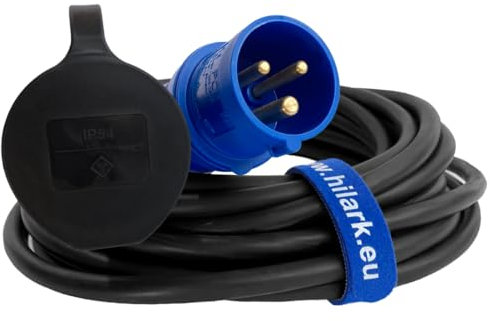 Hilark Rallonge Electrique Prise Industrielle CEE fiche à 3 Broches Adaptateur pour Camping Car, Caravane, Bateau, Chantier (H07RN-F 3g2,5 mm2 16A Prise CEE, Noir, 15 mètre)
