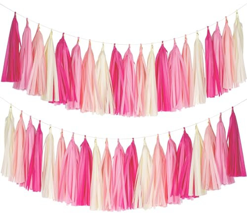jijAcraft 20 Stücke Papier Tassel Girlande, Quaste Papier Girlande Rosa Hot Pink Seidenpapier Quasten Banner für Hochzeit, Baby Dusche Deko, Geburtstag, Valentinstag DIY Hängedekoration