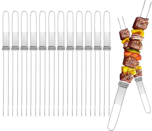 Double Pronged Kabob Skewers, 13(12PCS),Stainless Steel Flat with Slider