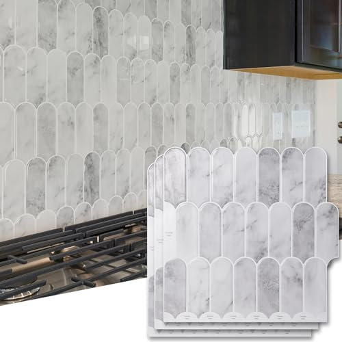 Art3d Lot de 10 feuilles de carreaux de carrelage mural en vinyle à décoller et à coller pour dosseret de cuisine, salle de bain, buanderie, 30,5 x 30,5 cm, marbre gris