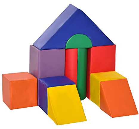 HOMCOM 11-TLG. Softbausteine, Schaumstoffbausteine, Bausteinset zum Toben, Klettern, weiche Riesenbausteine, Bauklötze für 1-3 Jahre Kinder, Kunstleder, Bunt