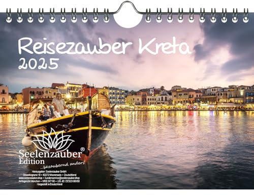 Reisezauber Kreta DIN A5 Wandkalender für 2025 Heraklion Griechenland Urlaub Strand - Set-Inhalt: 1x Kalender, 1x Weihnachtskarte (insgesamt 2 Teile)
