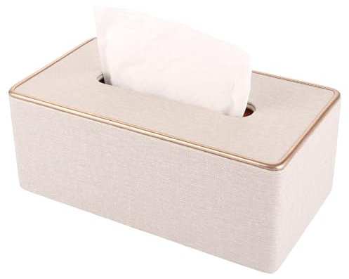Oungy Taschentücher Box, PU Leder Kosmetiktücher Taschentücher, Beige Rechteckig Aprikose Kosmetiktücher Box Serviette für Büro/Auto/Zuhause(25×13,5×9,5 cm)