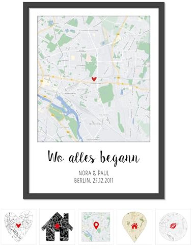 OWLBOOK® Personalisierte Geschenke | Wo alles begann Bild mit Landkarte & Koordinaten | Geburtstags Geschenke für Frauen | Hochzeitsgeschenke Jahrestag Standard Karte Papier
