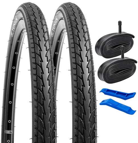 YunSCM 2Pcs Faltbar 24 Zoll Reifen 24x1.75 Mantel 47-507 und 2Pcs 24 Zoll Schlauch Ventil AV32mm Valve kompatibel City Bikes, Rennräder 24x1.75 Fahrradreifen Schlauche(Y-P1024)