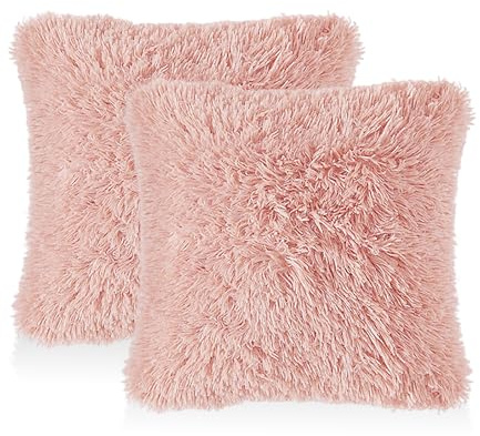 DHSBGWSX 2 federe per cuscini in peluche, colore rosa, soffici, morbide, comode, quadrate, 45 x 45 cm