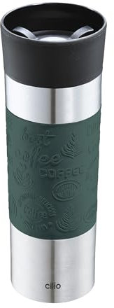 cilio Isoliertrinkbecher VIAGGIO | Edelstahl Thermobecher to go | Deckel aus Kunststoff | 360° Trinkverschluss | Doppelwandsystem | Bruch- und auslaufsicher | 500 ml, Höhe: 22,5 cm | Dunkelgrün
