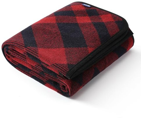 ACUSHLA Grande couverture écossaise en laine mérinos - Chaude et lavable - Couvre-lit pour lit, canapé, voiture, bureau, pique-nique, voyage, toutes saisons - (160 x 200 cm, carreaux écossais rouge)