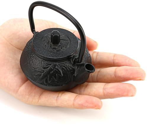 50ml(1.7oz) Mini Cast Iron Teapot, Imitation Japanese Kettle with Copper Handle and Bamboo Root Beam, Perfect for Home Tea and Coffee Serveware Decoration - Mini size only – fits in your palm