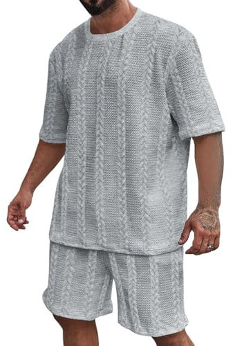 Generic Unser Tag Ist Heute T-Shirt Und Shorts Set Herren Badminton Set 4 Schläger SPOR Baumwolle Freizeitanzug Herren Casual Herren Set Sommer Leinenanzug Herren Sommer(2-Light Gray,XXL)