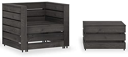 HEFZGDB 2-tlg. Garten-Paletten-Lounge-Set Kiefernholz Grau Imprägniert Lounge Sofa Terrassenmöbel Outdoor Sofa Geeignet für Garten, Terrasse, Pool.