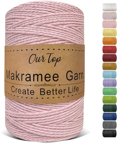 OurTop Premium Makramee Garn Blush, 2mm x 500m Macrame Cord Schnur Kordel für DIY Handwerk, Weben Dekoration, Hängepflanze Aufhänger
