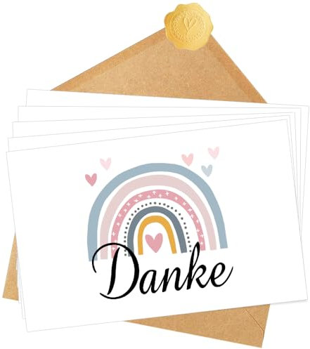 YYSWSAKY 20 Stück Regenbögen Dankeskarten, Abschiedskarte Kindergarten mit Umschlägen und Sticker, Danke Karte für Erzieherin Abschiedsgeschenk Lehrerin (14 * 10cm)