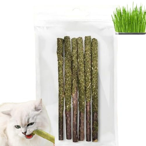 6PCS Cat Grass Teething Stick,Catnip Sticks for Cats,Natural Cat Grass Chew Stick,Cat Teeth Cleaning Cat Grass Stick,Cat Dental Sticks for Hairball Removal,Cat Dental Toy,Dental Sticks for Cats