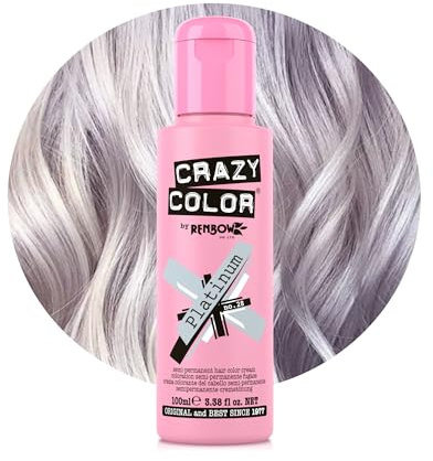 Crazy Color Metallic Platinum Semi-Permanent Hair Dye. Highly Pigmented Purple Toner Conditioning & Oil Nourishing Vegan Formula | No Bleach or Ammonia | 100ml
