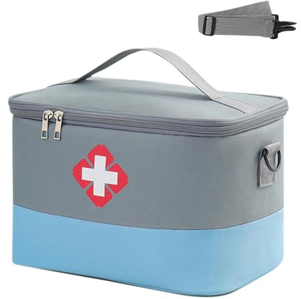 Qaestuan Medikamententasche, Tragbar Medizin Aufbewahrungstasche, Hohe Kapazität Wasserdicht Reiseapotheke Tasche, Leer Erste Hilfe Tasche mit Schultergurte, für Home Office Reisen Outdoor(Blau)