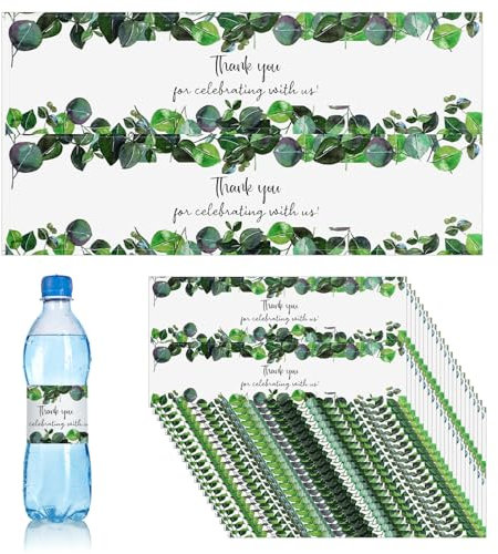 50pcs Étiquettes de Bouteille d'Eau de Mariage, Feuilles Imperméables Merci Autocollants d'Emballage de Bouteille d'Eau pour Décoration de Mariage Baby Shower Fête Anniversaire (Style 2)