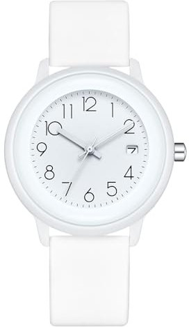 CIVO Damenuhr Weiß Armbanduhr Damen: Analog Quarz Kalender - Wasserdicht Silikon Uhr für Frauen 38mm