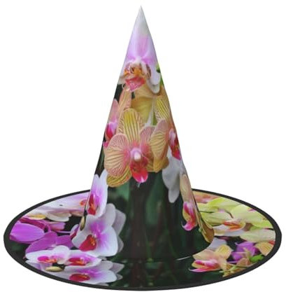CRJSYCBYB Orchideen bedruckter Halloween-Hut Hexenhut Halloween Spitzhut