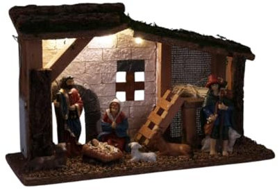 Home & Styling Weihnachtskrippe mit LED, 7 Figuren, Muster:Muster 1