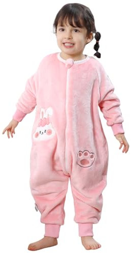 Gigoteuse a Pied Surpyjama Bébé Fille Garçon, Hiver Flanelle Combinaison Pyjama Enfant Turbulette avec Jambes, Cartoon Manches Longue Dors Bien Grenouillère Sac de Couchage Lapin Rose 90(18-24 Mois)