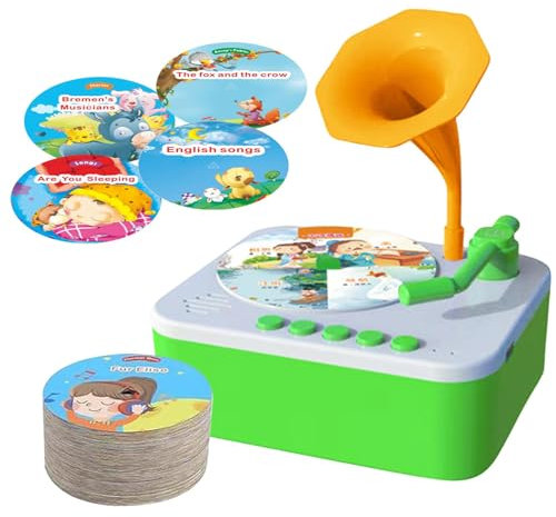 Kinder-Grammophon-Spieler, Kinder-Grammophon-Story-Musikspieler | Musikspieler, Phonograph, Geschichtenerzähler mit 96 Karten,Interaktives Lern-Spieluhr-Spielzeug für Kleinkinder ab 3 Jahren