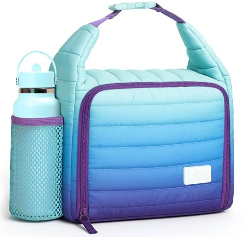 Lekespring Insulated Lunch Bags for Women - Cool Bag with Bottle Holder for Work School Outdoor Picnic (Green Gradient Purple)
